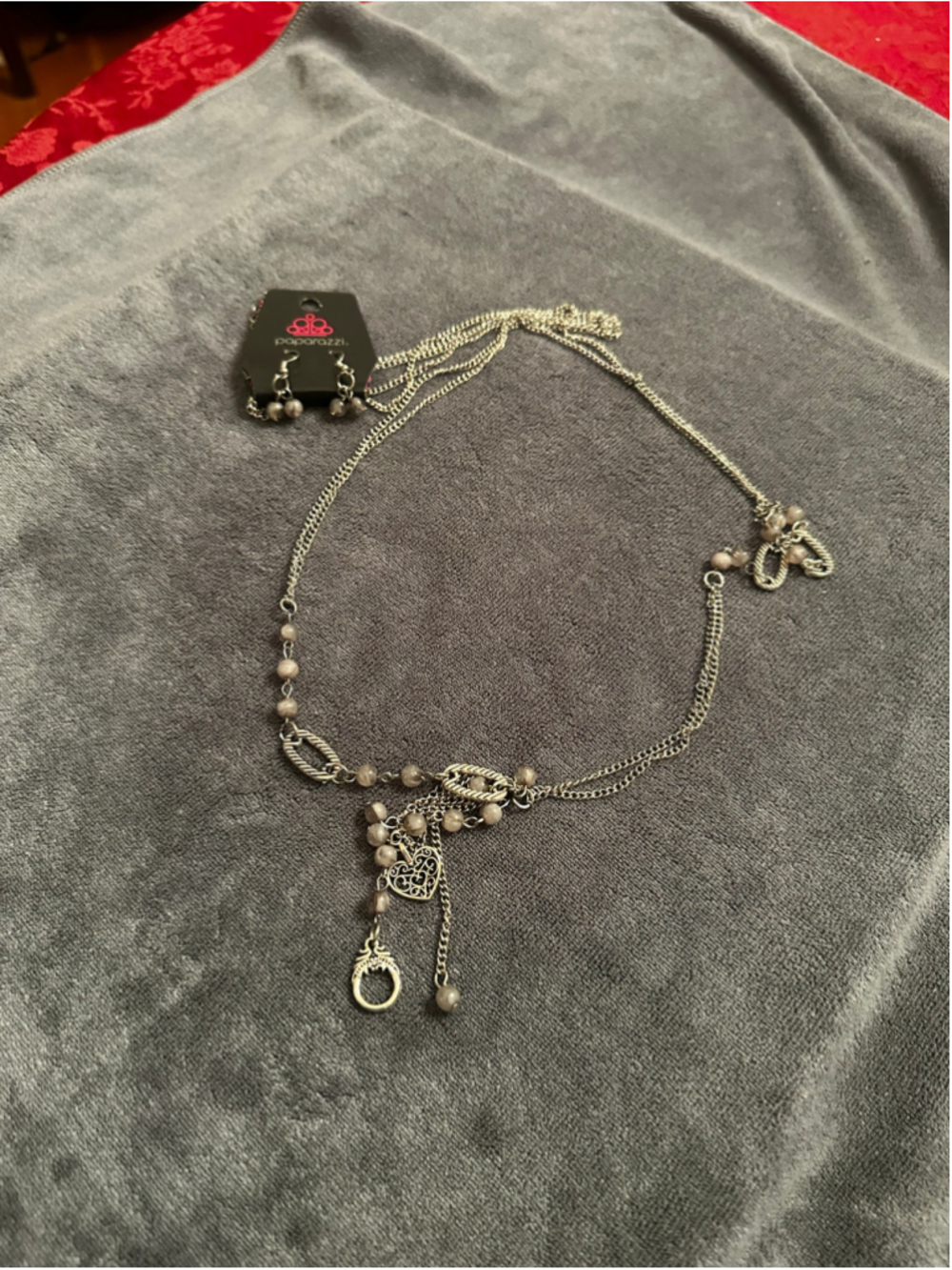 Paparazzi Silver and Grey Necklace & Earrings Set - Picture 2 of 4